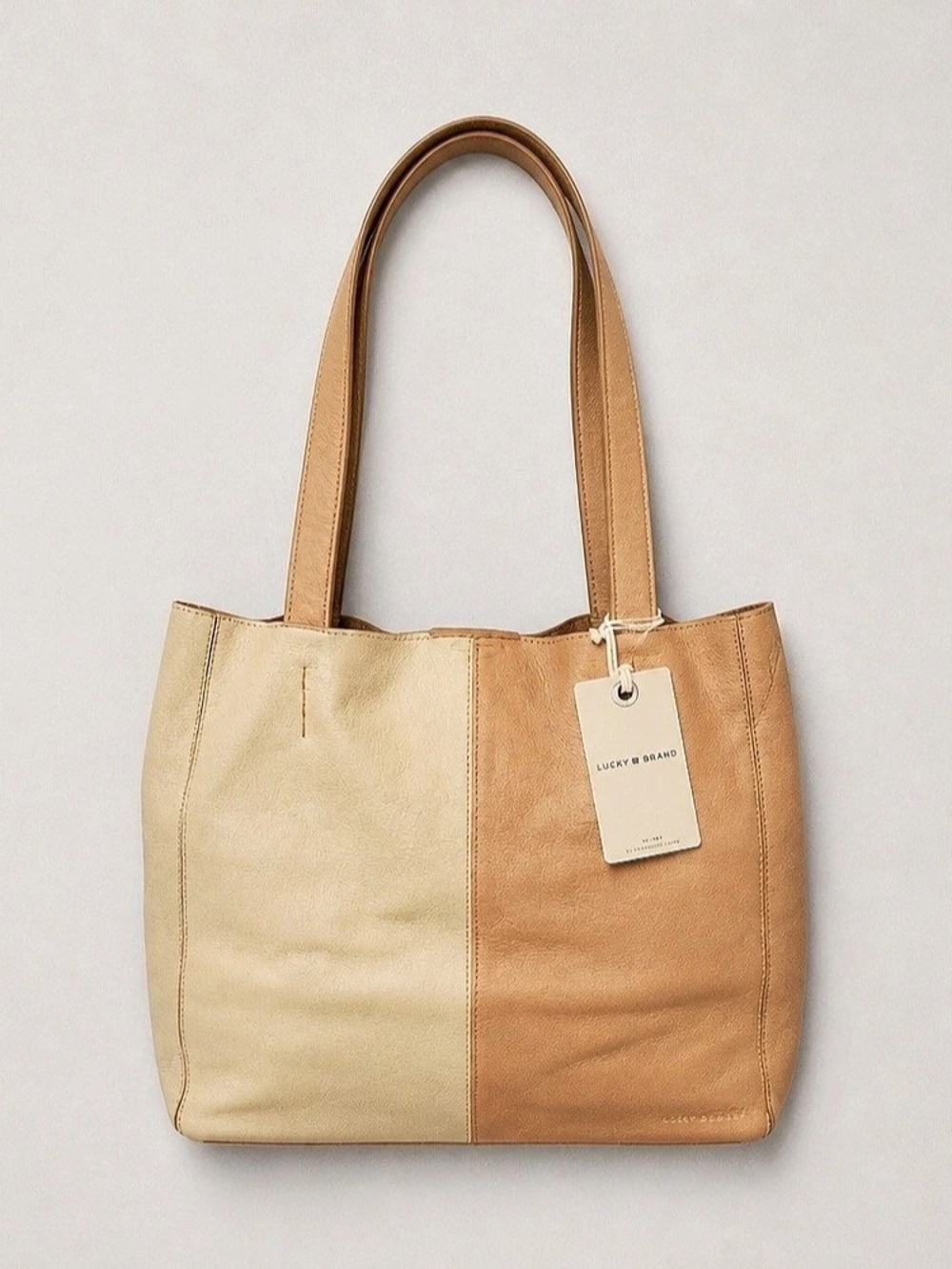 Lucky Brand Buttered Yellow . Cort Genuine Feyago Leather Colorblock Tote Medium